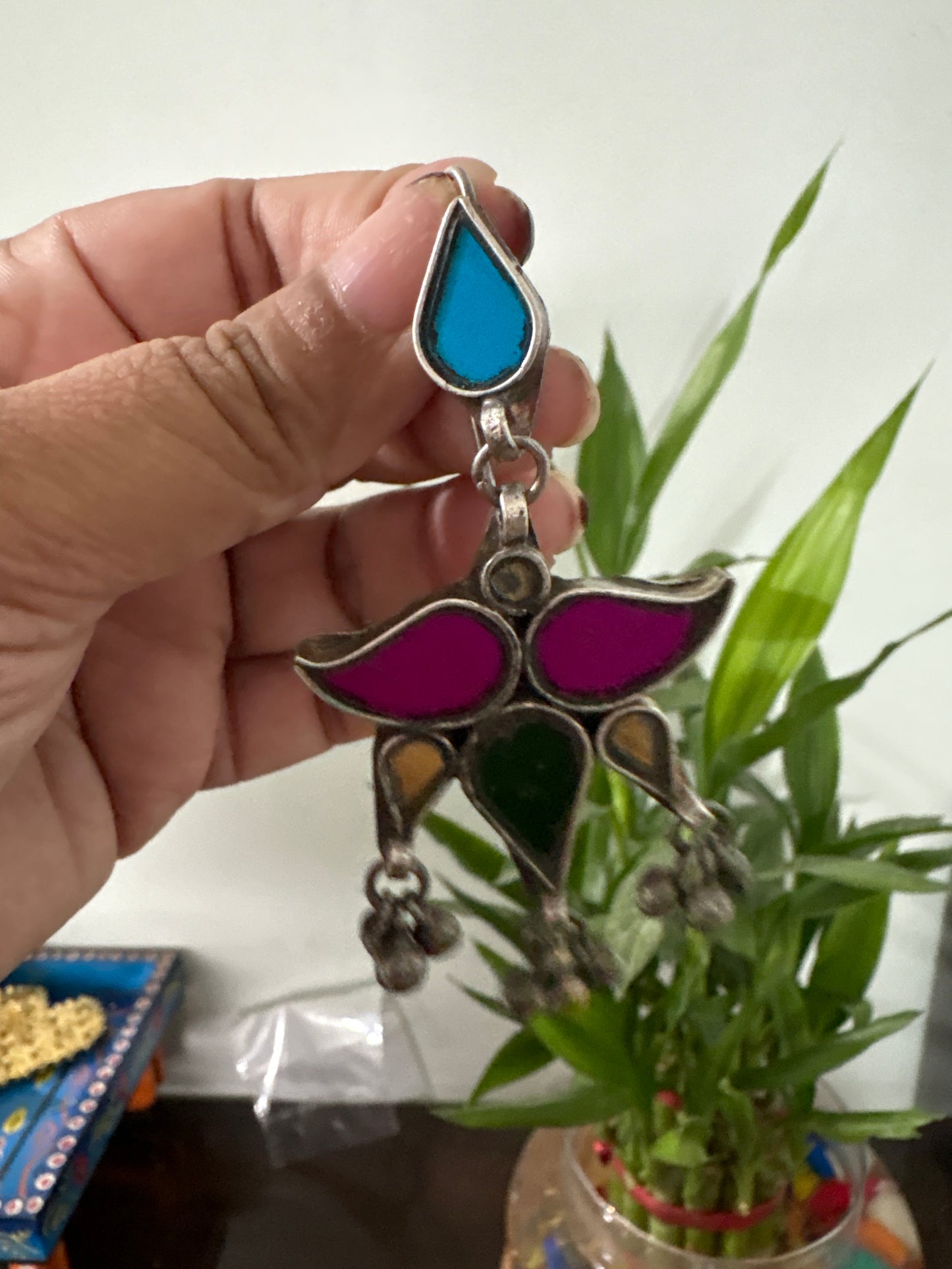 Multicoloured mirror earring