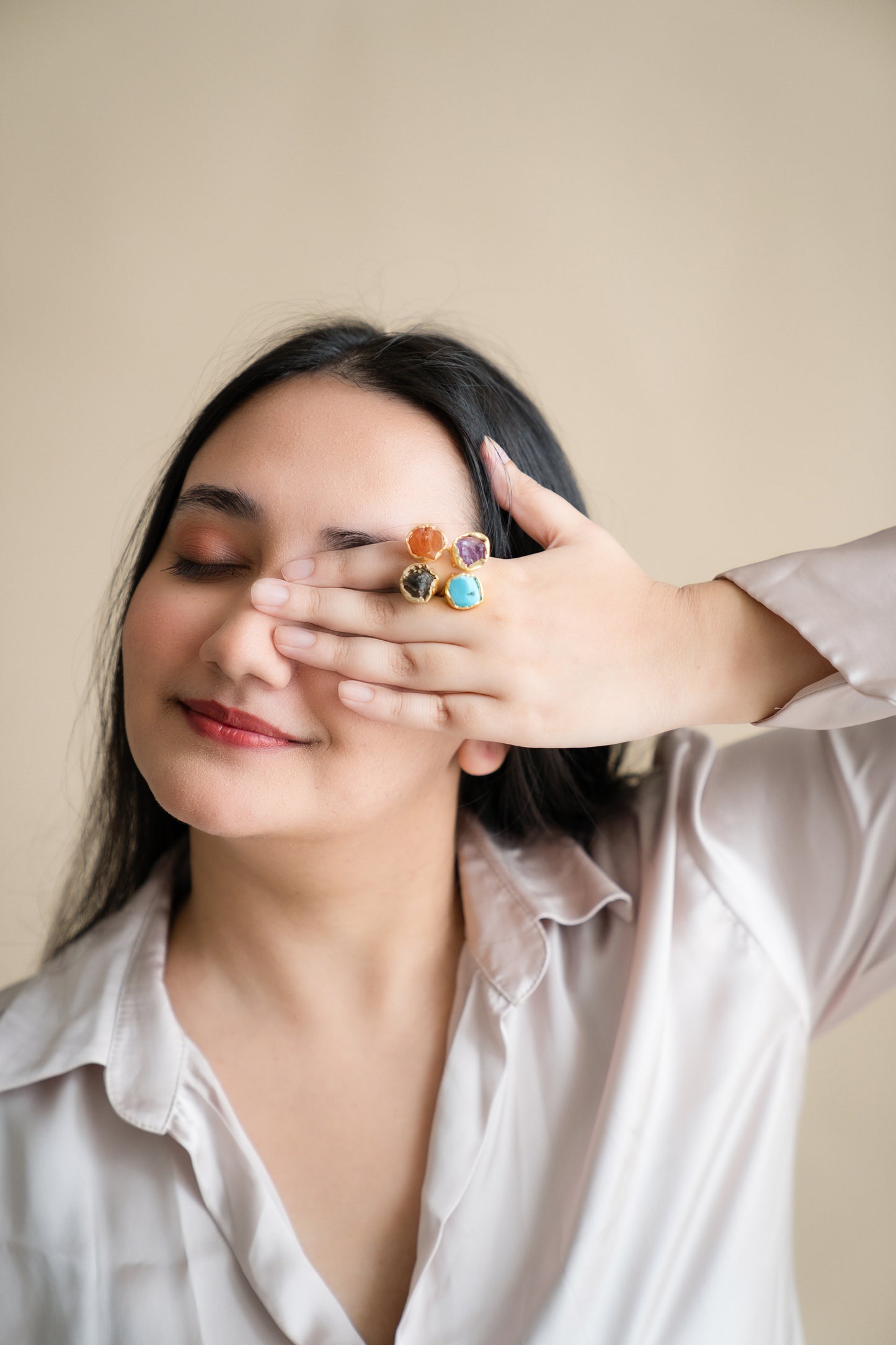 Nature stone adjustable ring