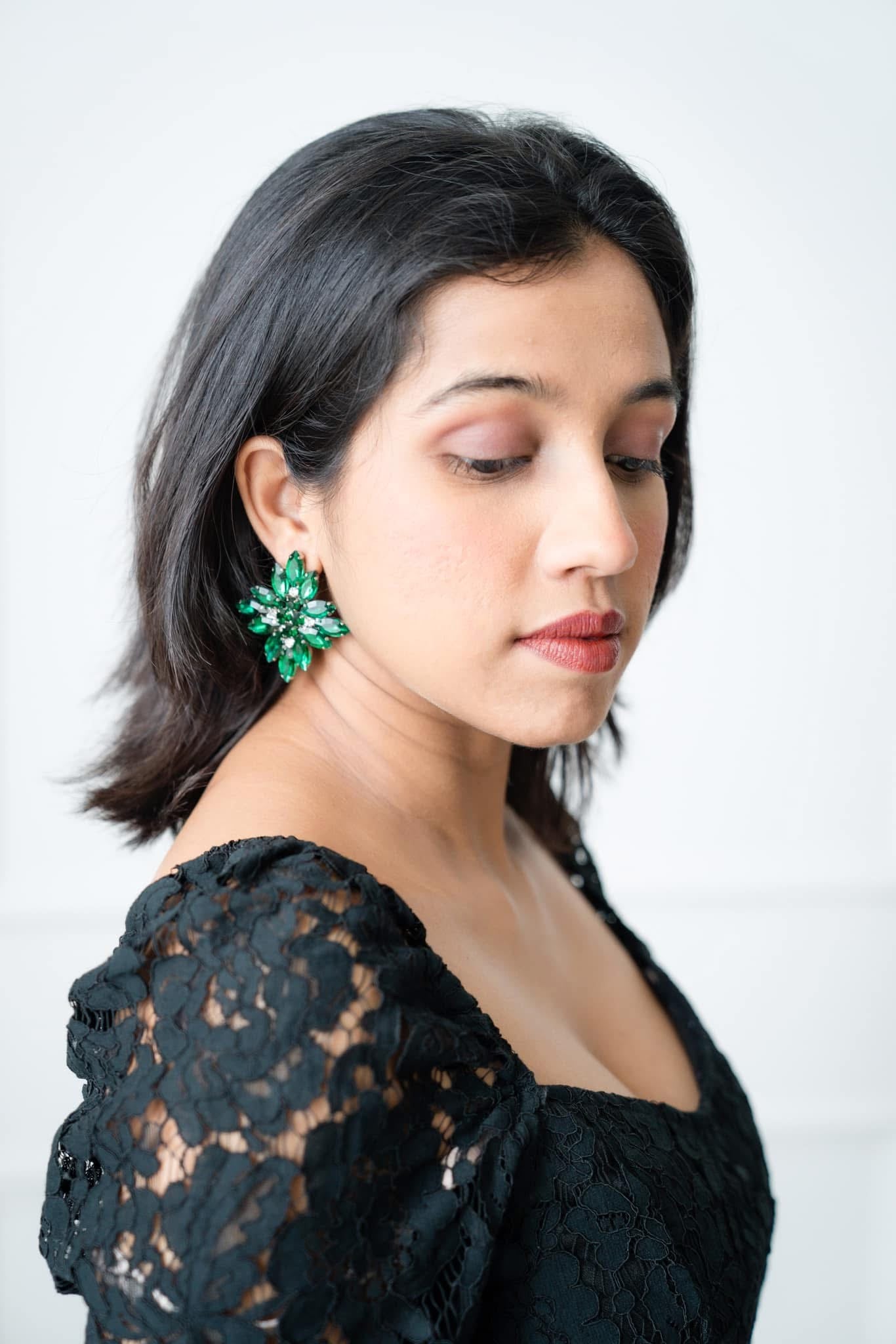 Emerald green statement studs