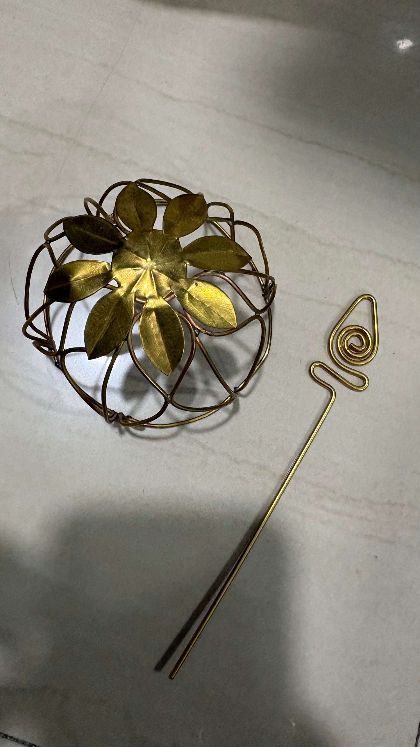 Floral Hair Cage Bun with Hair Stick – Gold Finish