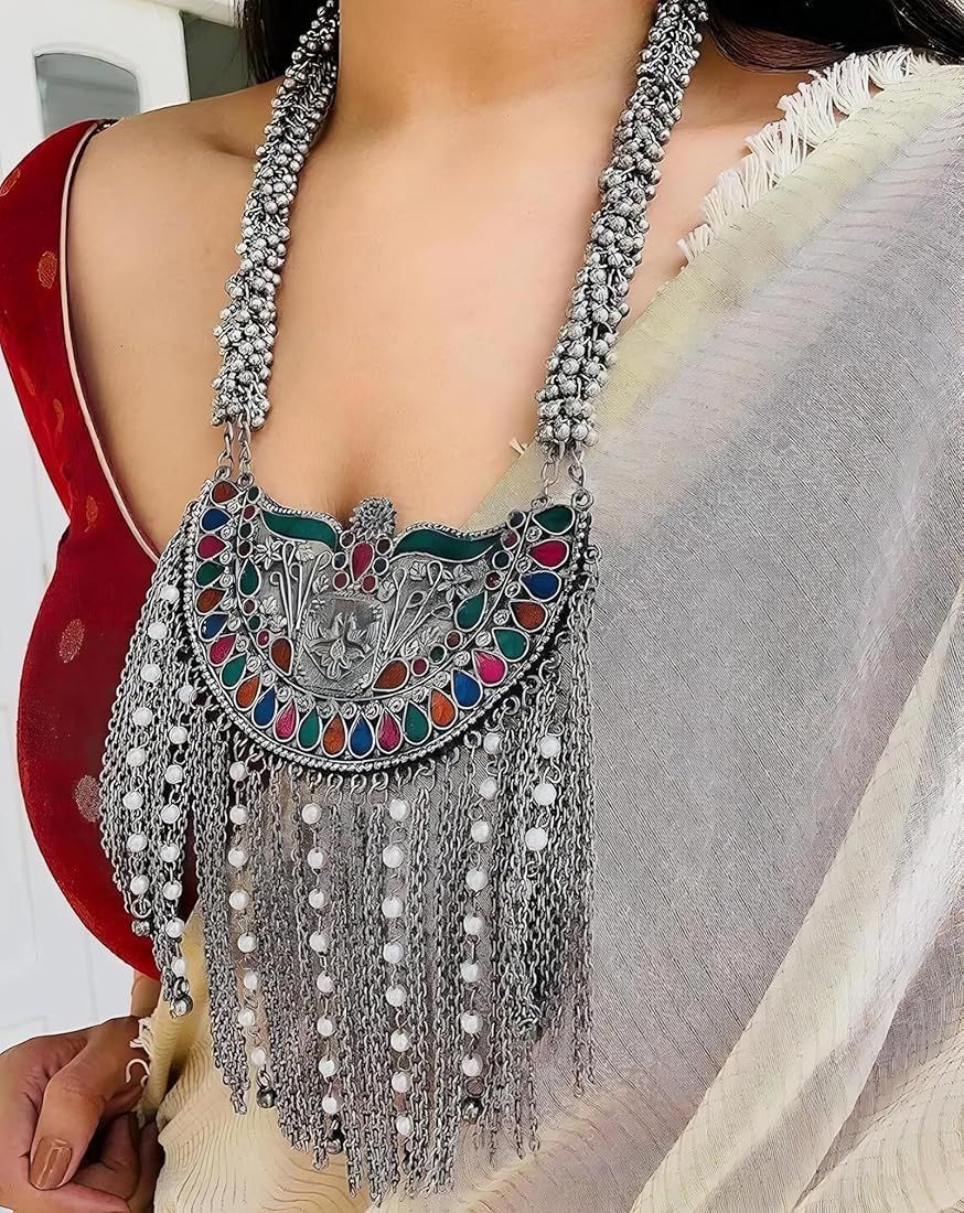 Oxidised oversized necklace set