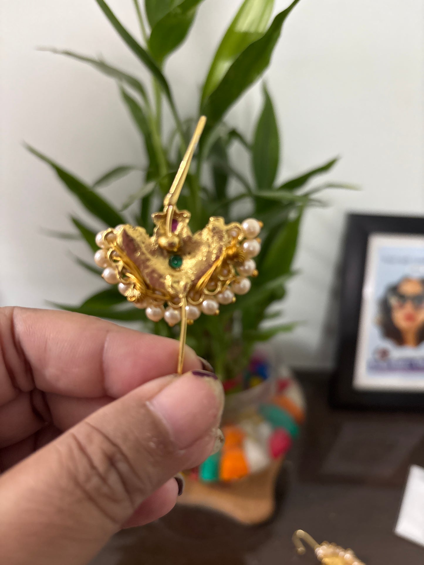 Red gren stone ear cuff earring