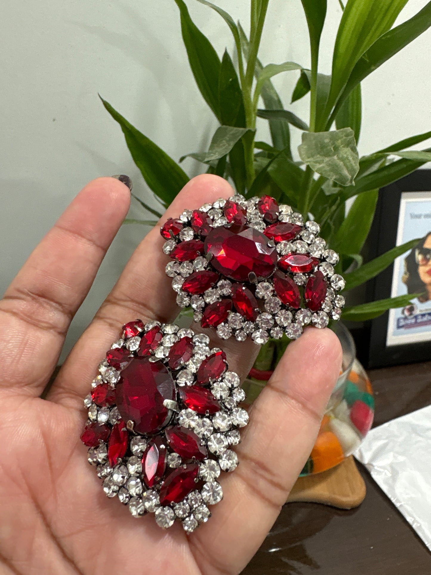 Red ruby stone stud