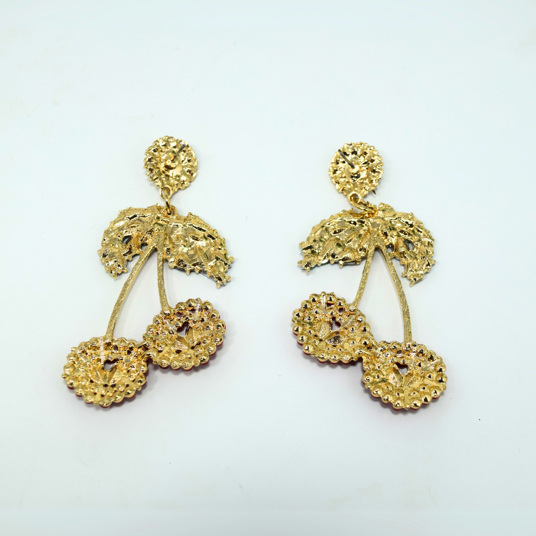 Riverblend Cherry Red & Green Stone Earrings – Festive Party Jewelry