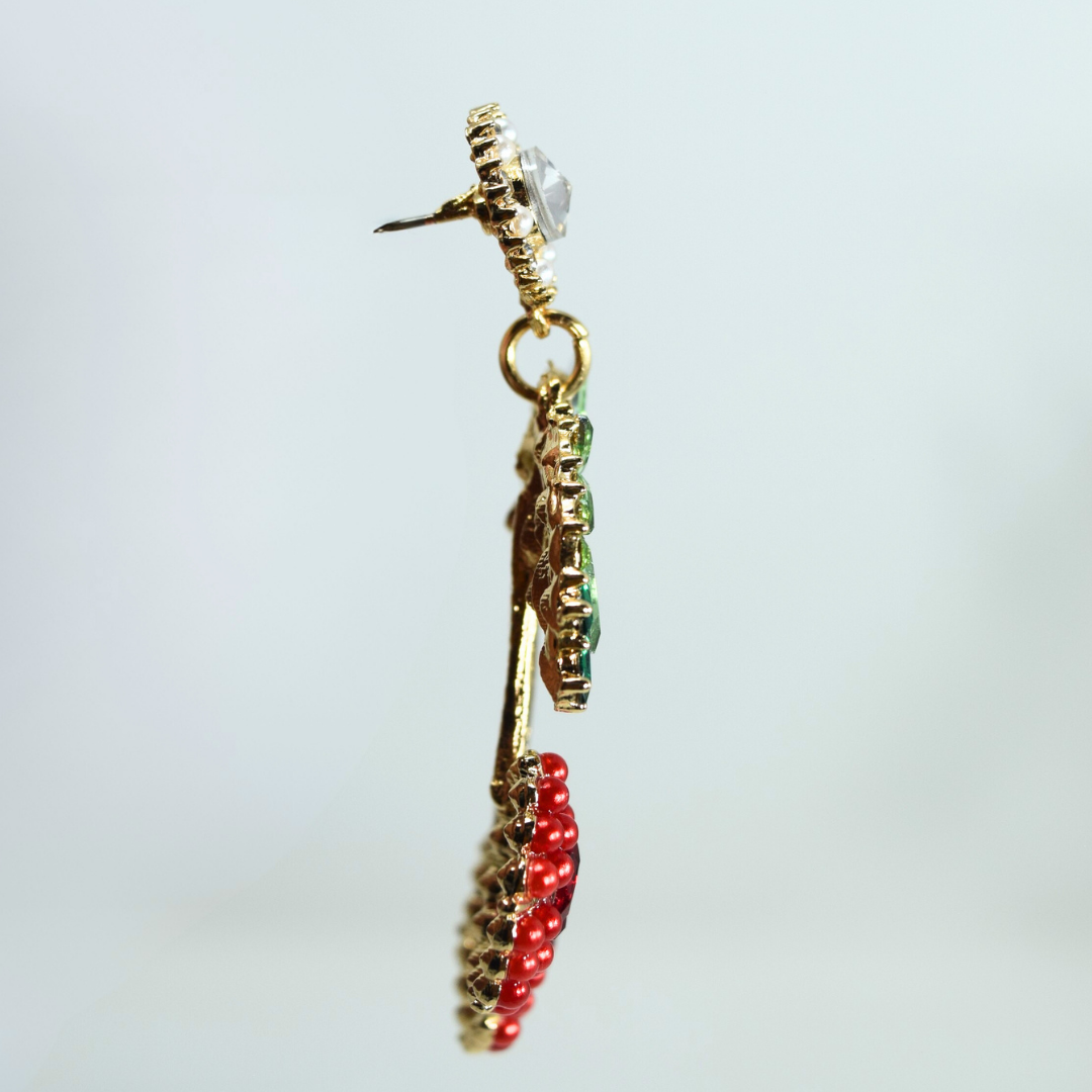 Riverblend Cherry Red & Green Stone Earrings – Festive Party Jewelry