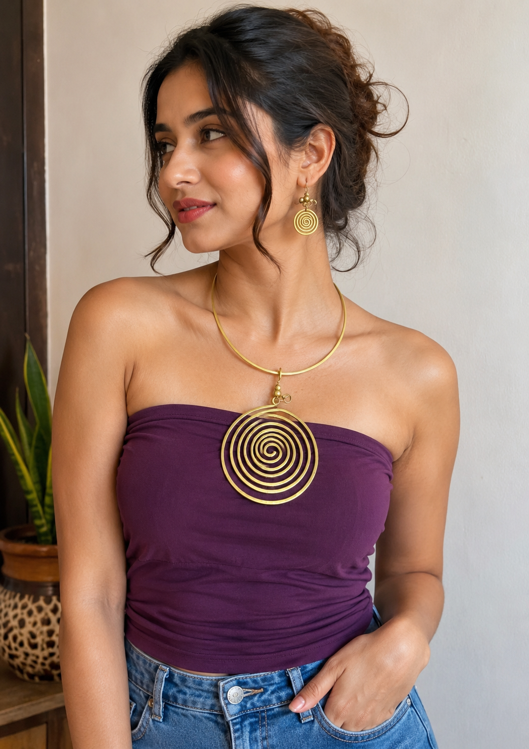 Spiral necklace and earring