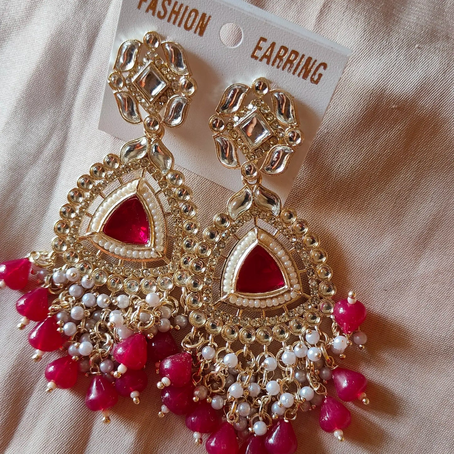 Reddish Pink Kundan Earring – Pop of Color and Elegance