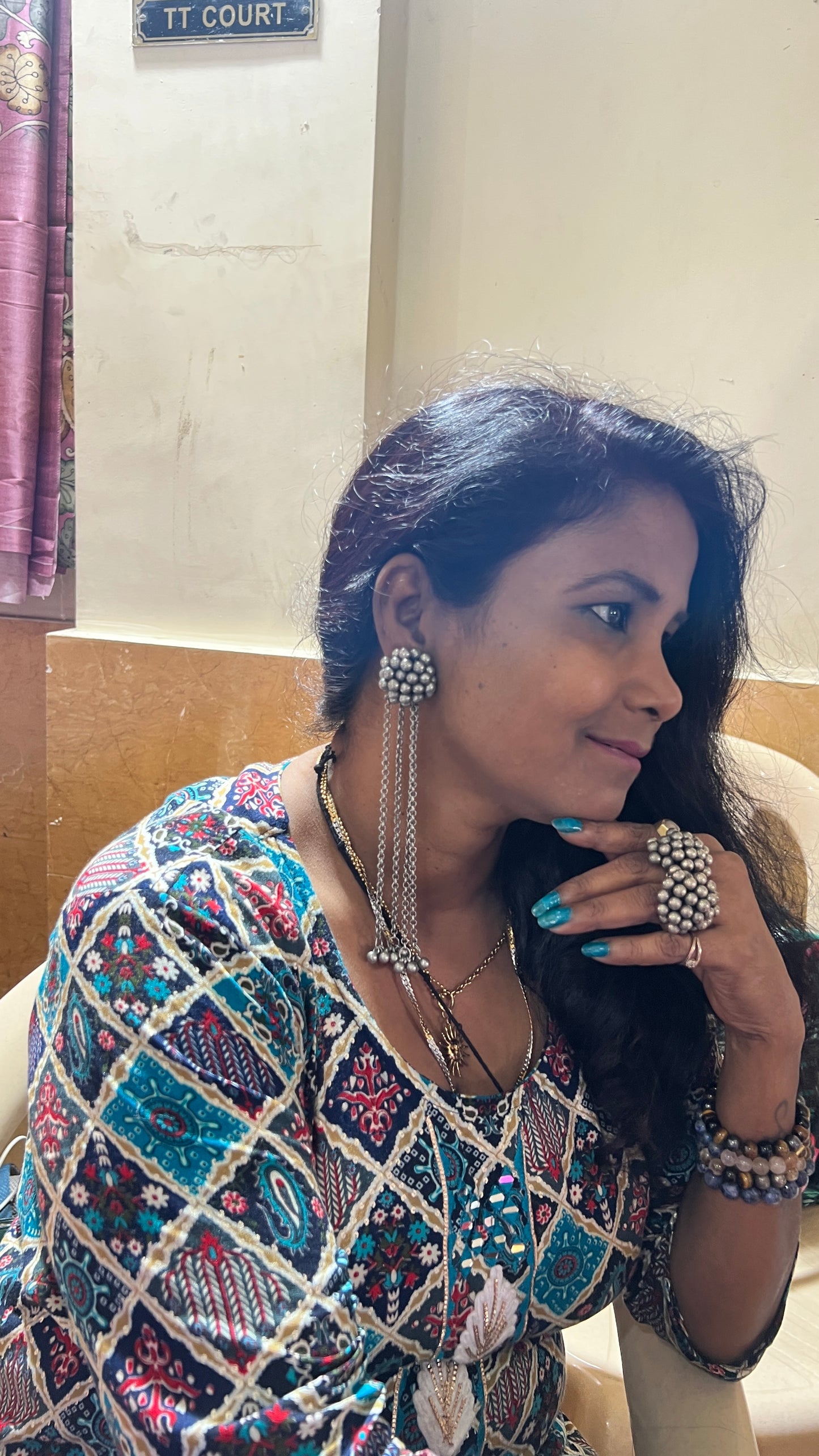 Gungroo long  Earring and adjustable ring