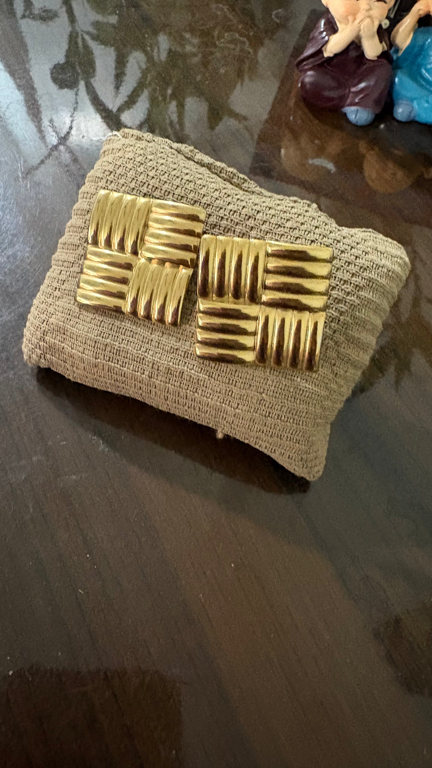 Gold Textured Square Statement Earrings
