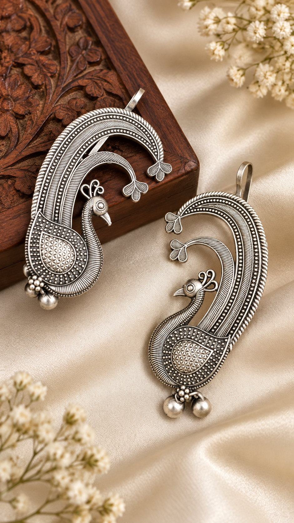 Peacock Oxidised Silver Earrings