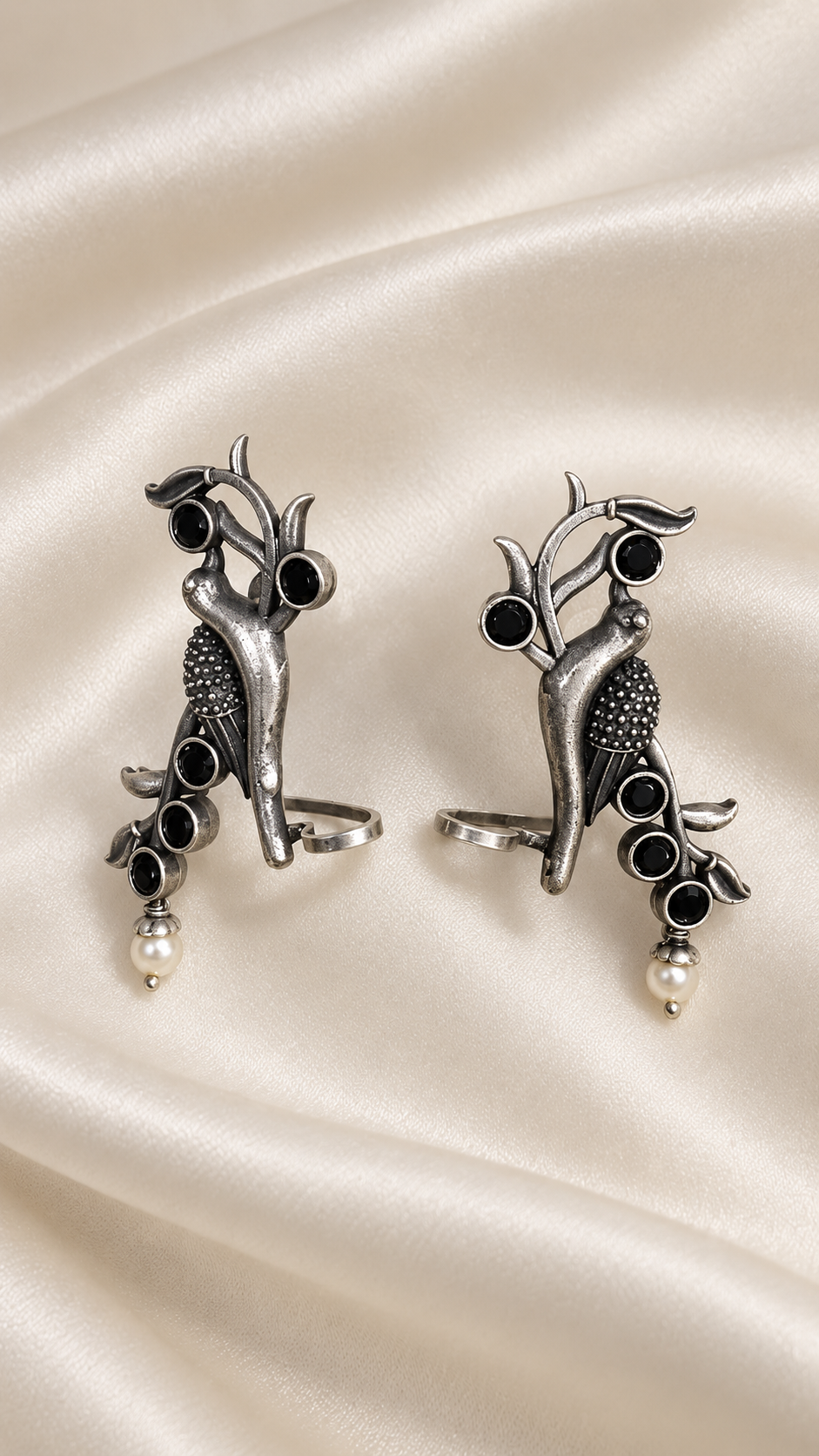 Peacock-Inspired Oxidised Silver Earcuff