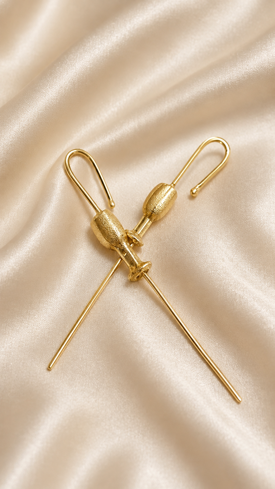 Golden Sculptural Long Drop Earrings