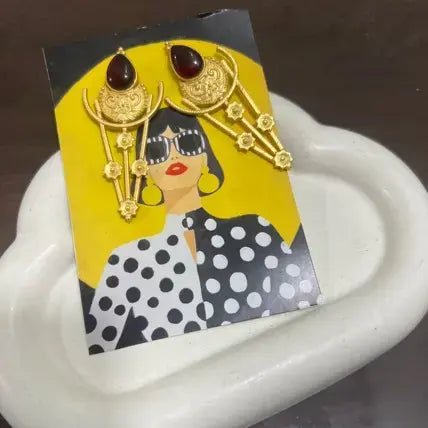 Riverblend Maroon Brass Earrings – Lightweight & Elegant Design