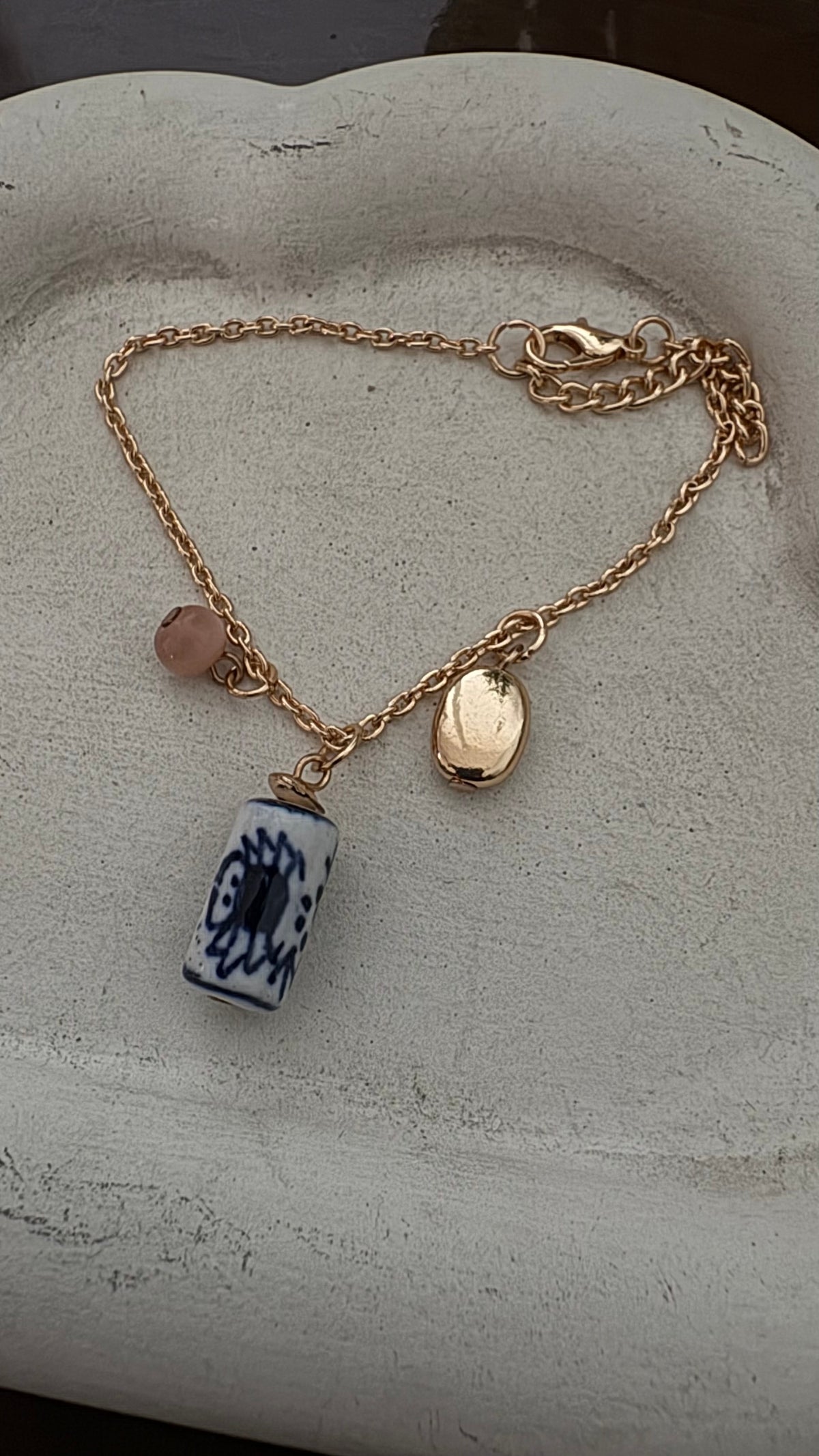 Pottery Bead Gold Plated Bracelet