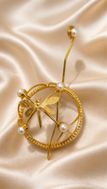 Dragonfly Pearl Hair Cage Bun Pin | Elegant Gold Hair Accessory – Riverblend
