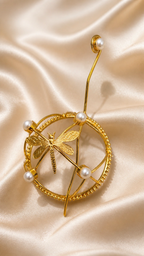 Dragonfly Pearl Hair Cage Bun Pin | Elegant Gold Hair Accessory – Riverblend