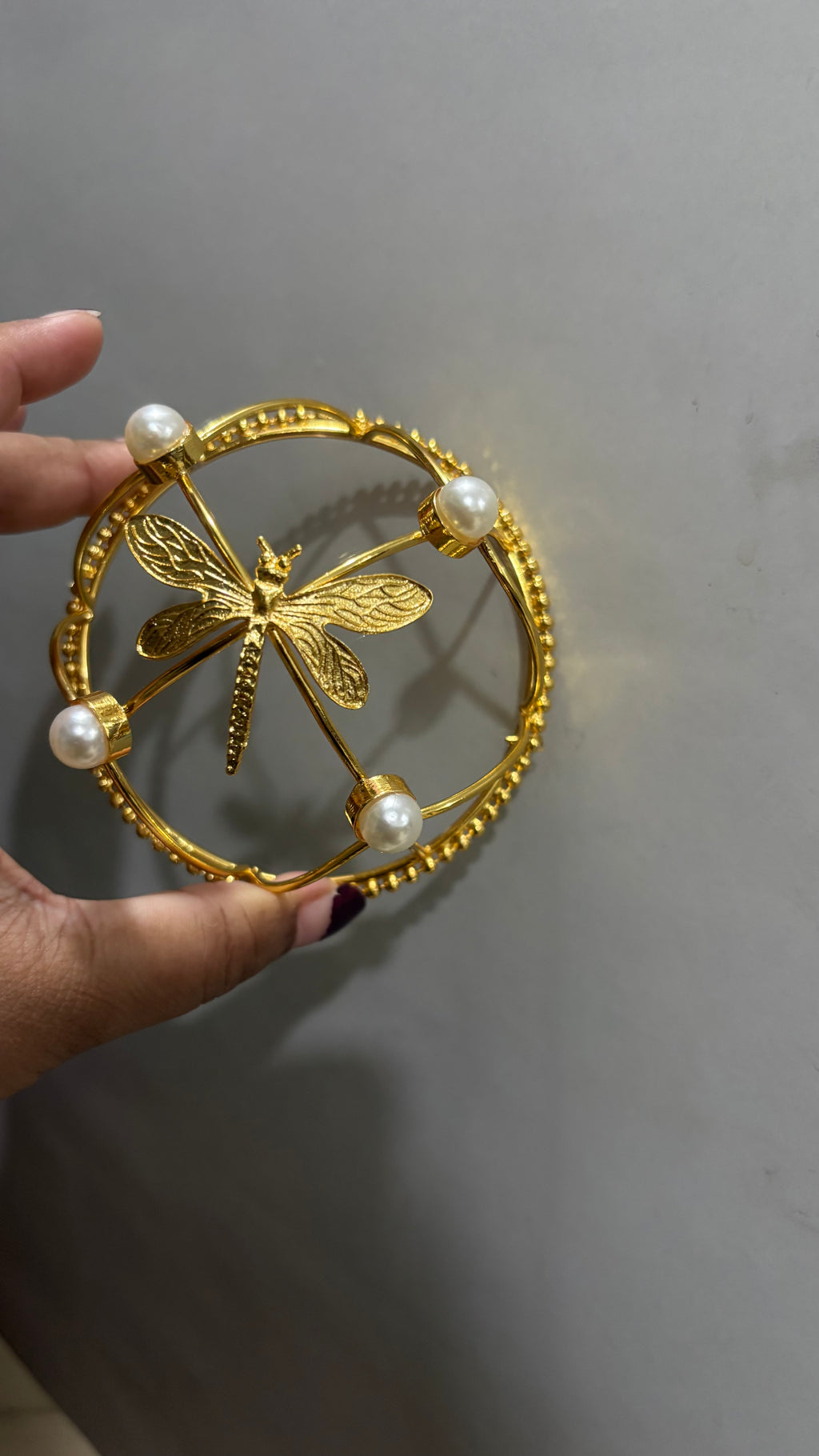 Dragonfly Pearl Hair Cage Bun Pin | Elegant Gold Hair Accessory – Riverblend