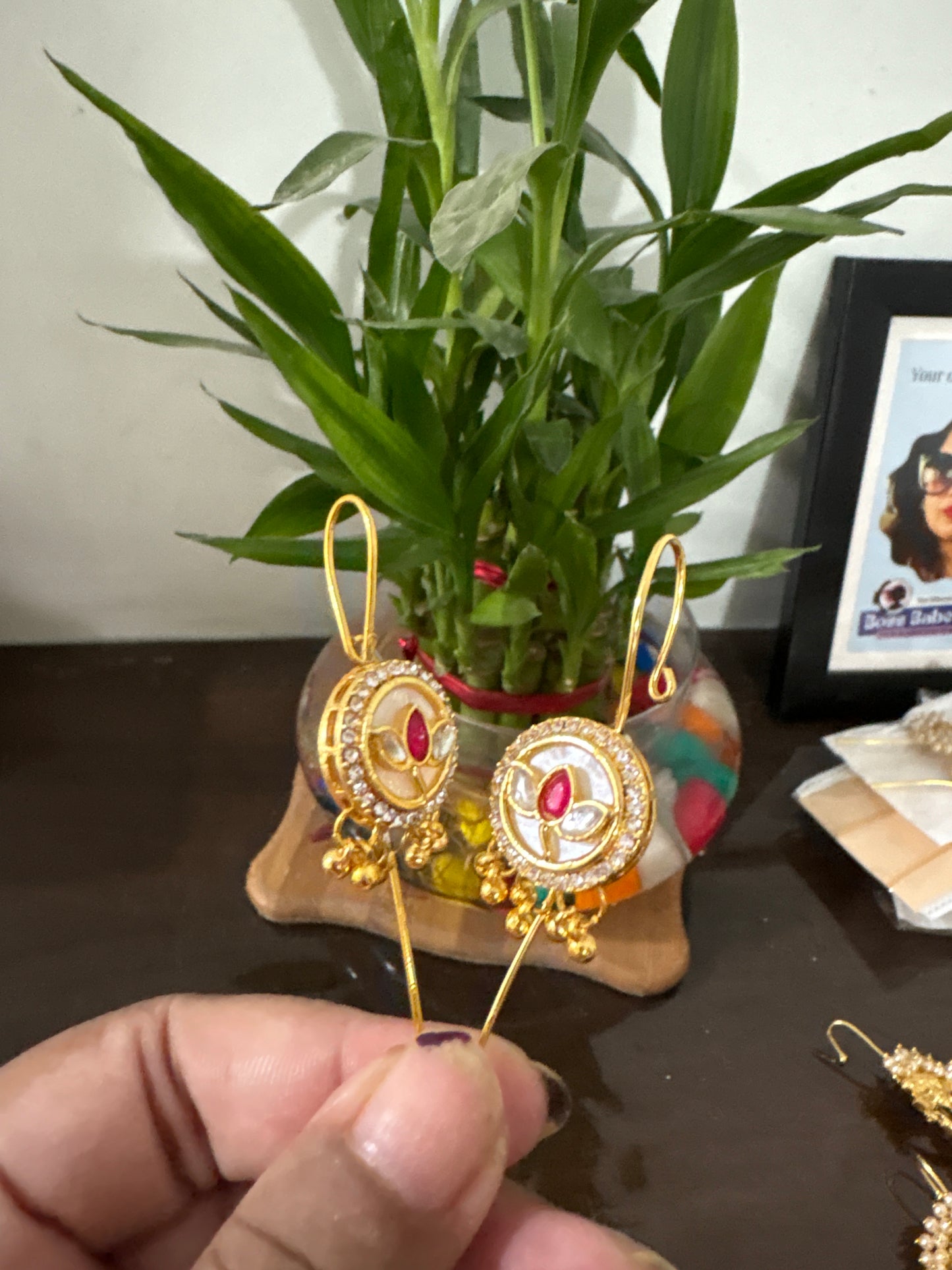 Red stone Kundan earmuff