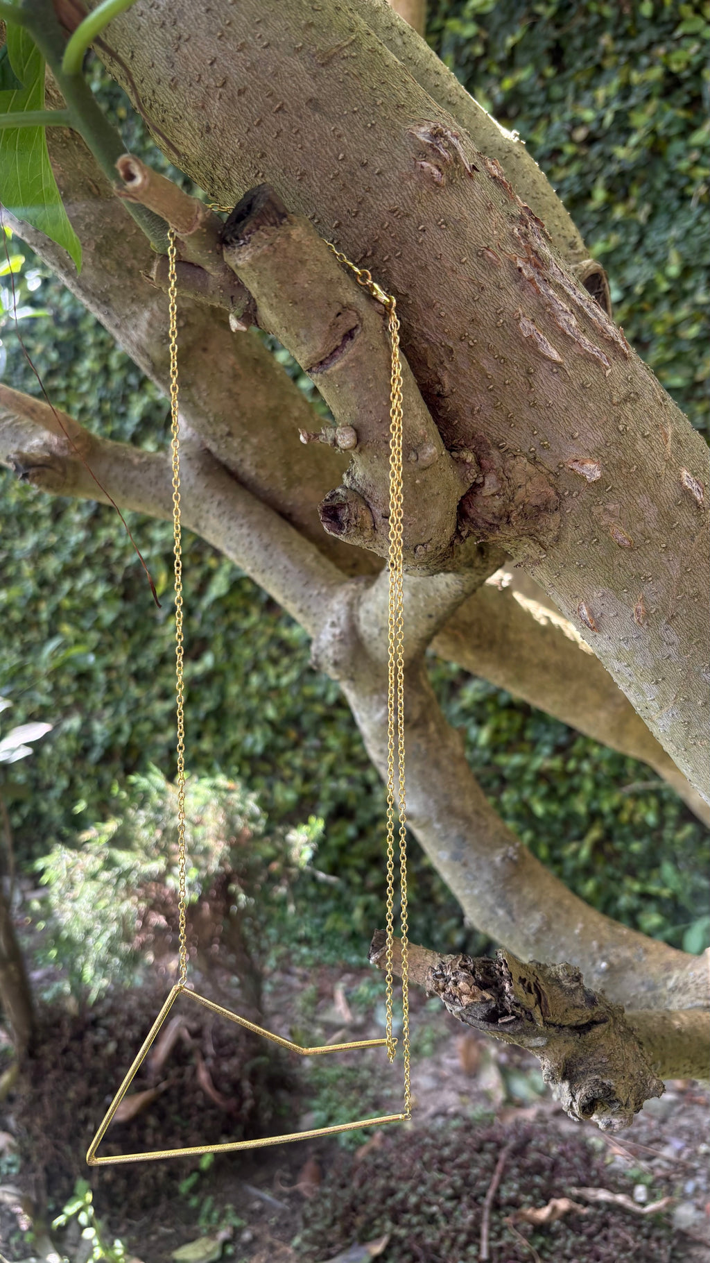 Minimal Geometric Triangle Necklace | Gold Tone Pendant | Riverblend