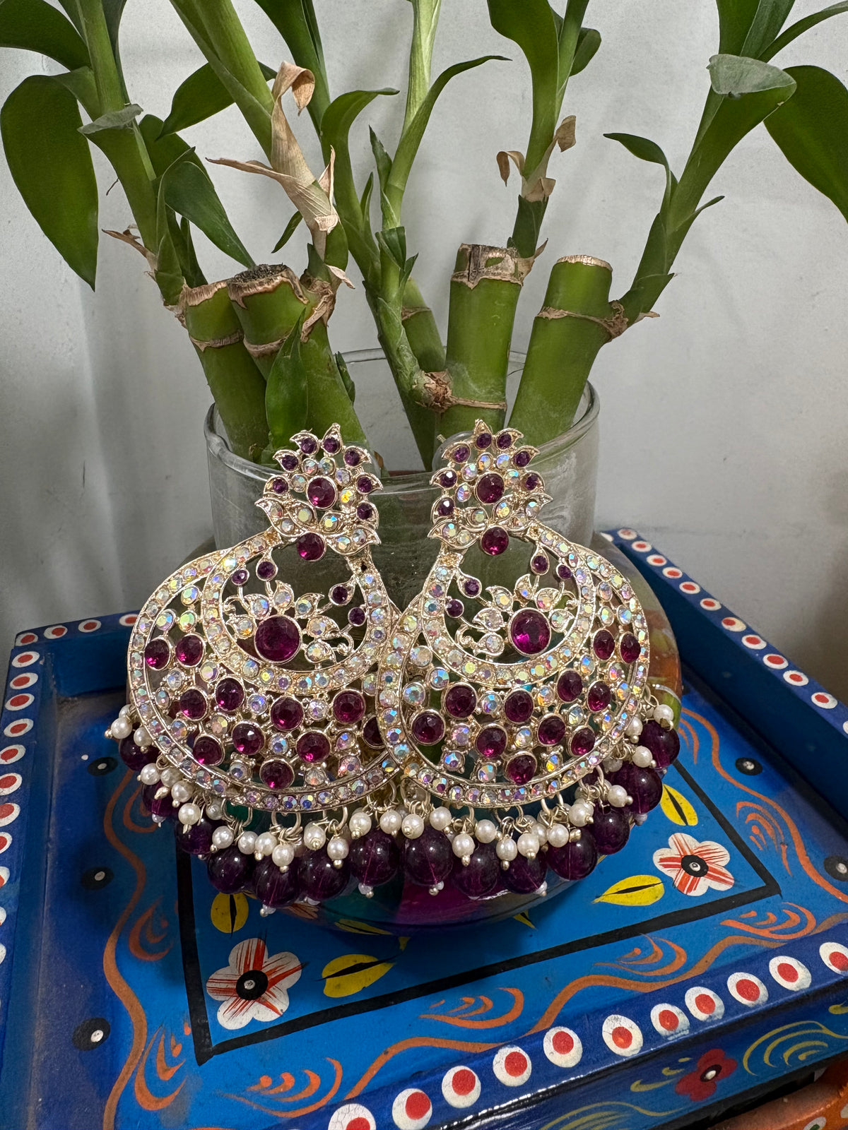 Magenta stone Chandbali