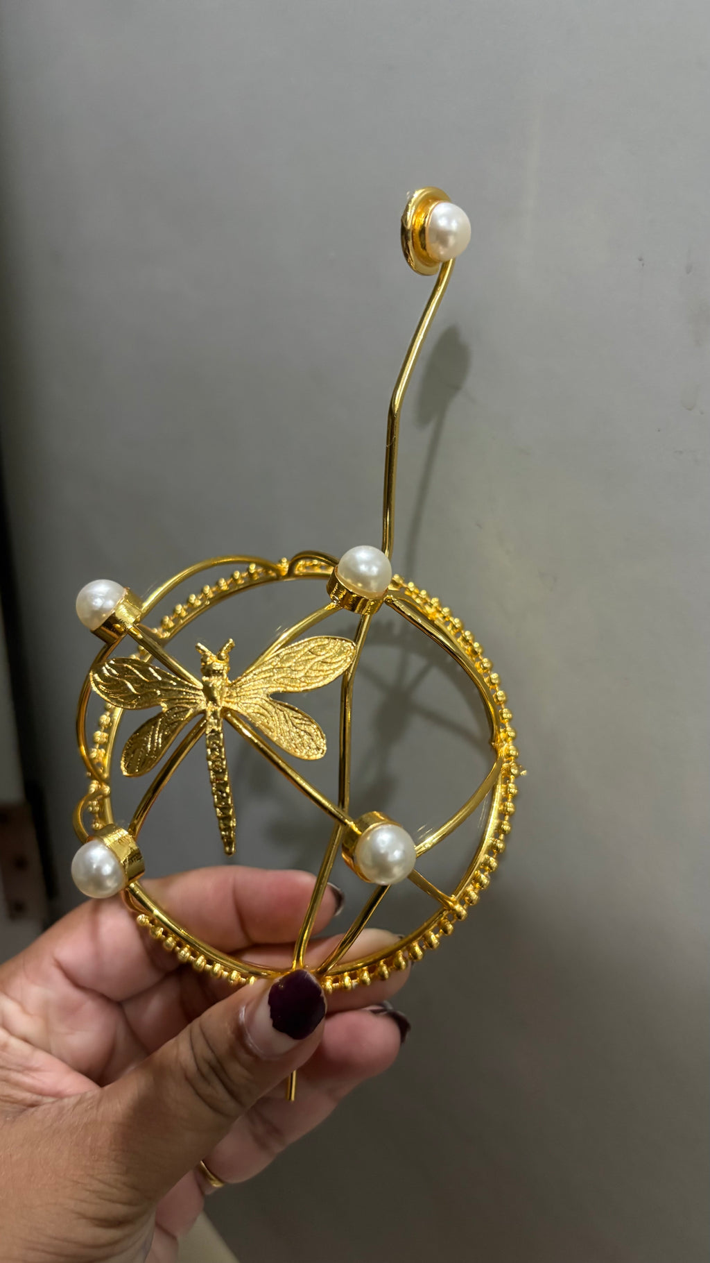 Dragonfly Pearl Hair Cage Bun Pin | Elegant Gold Hair Accessory – Riverblend