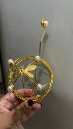 Dragonfly Pearl Hair Cage Bun Pin | Elegant Gold Hair Accessory – Riverblend