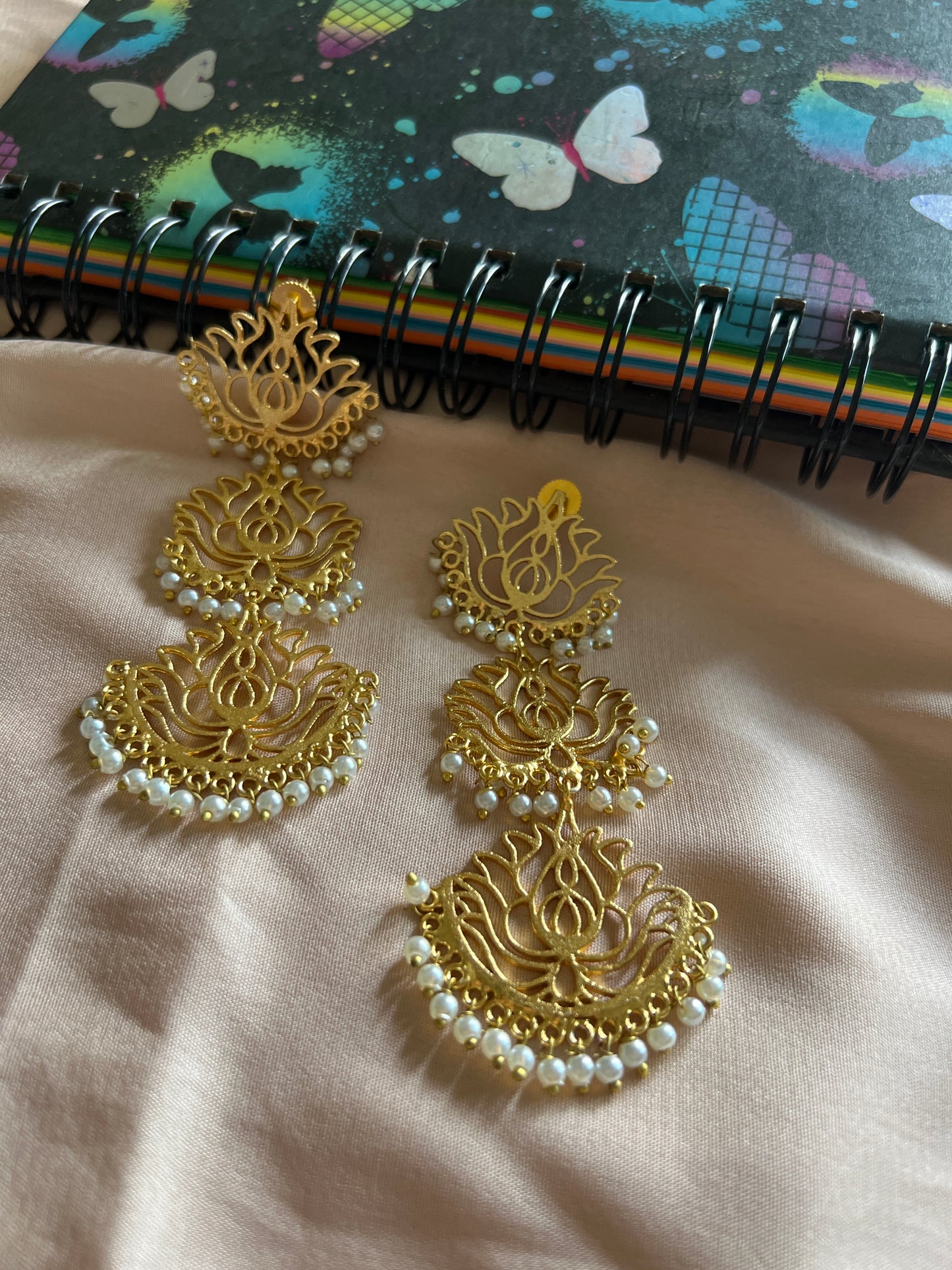 Golden 3 layer lotus earring