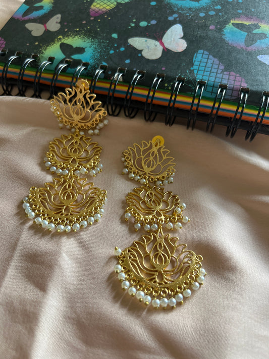 Golden 3 layer lotus earring