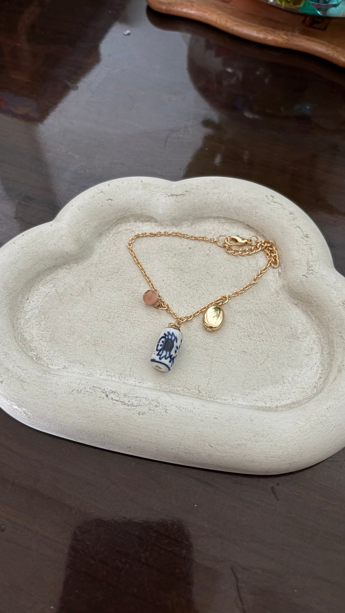 Pottery Bead Gold Plated Bracelet