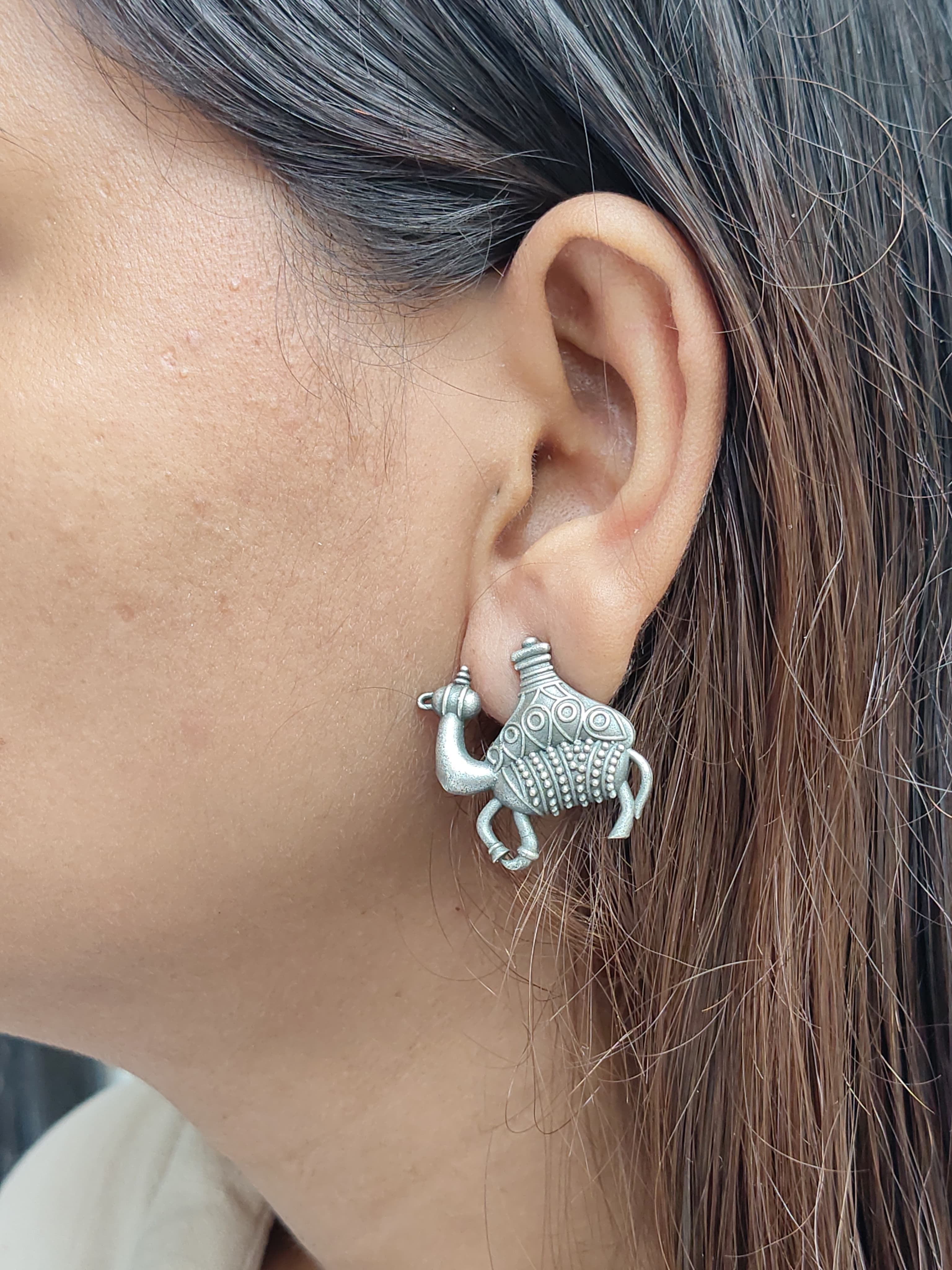 Oxidised Camel Stud Earrings for Women | Handcrafted Jewellery India Riverblend