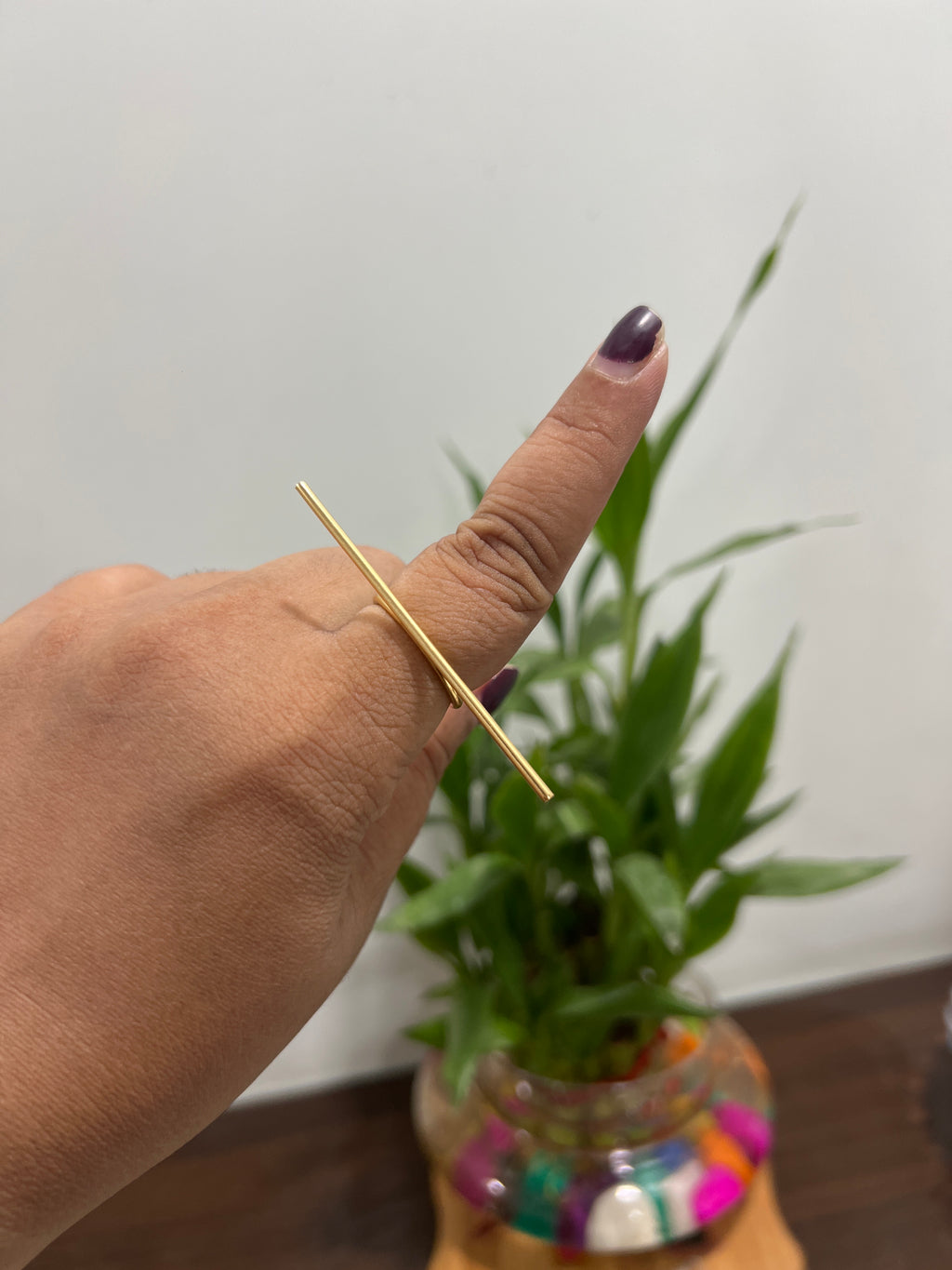 Adjustable handmade brass bar ring