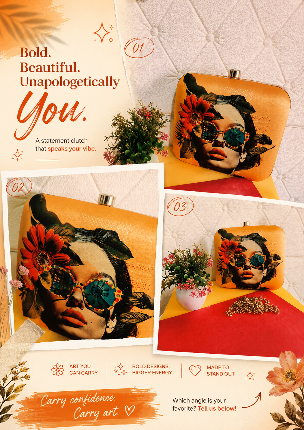 Artistic Floral Print Clutch Bag