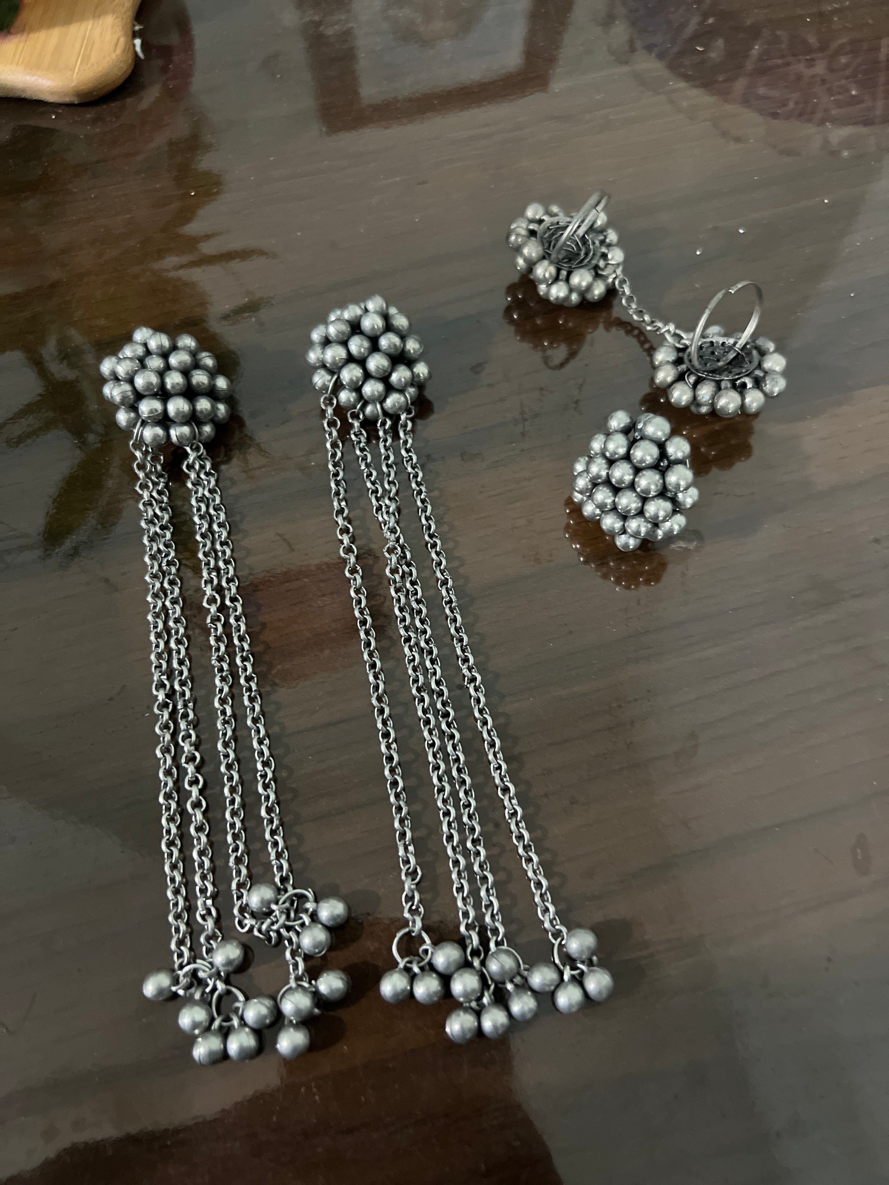 Gungroo long  Earring and adjustable ring