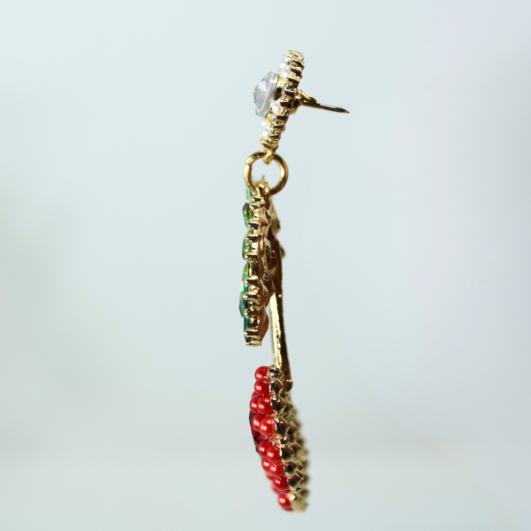Riverblend Cherry Red & Green Stone Earrings – Festive Party Jewelry