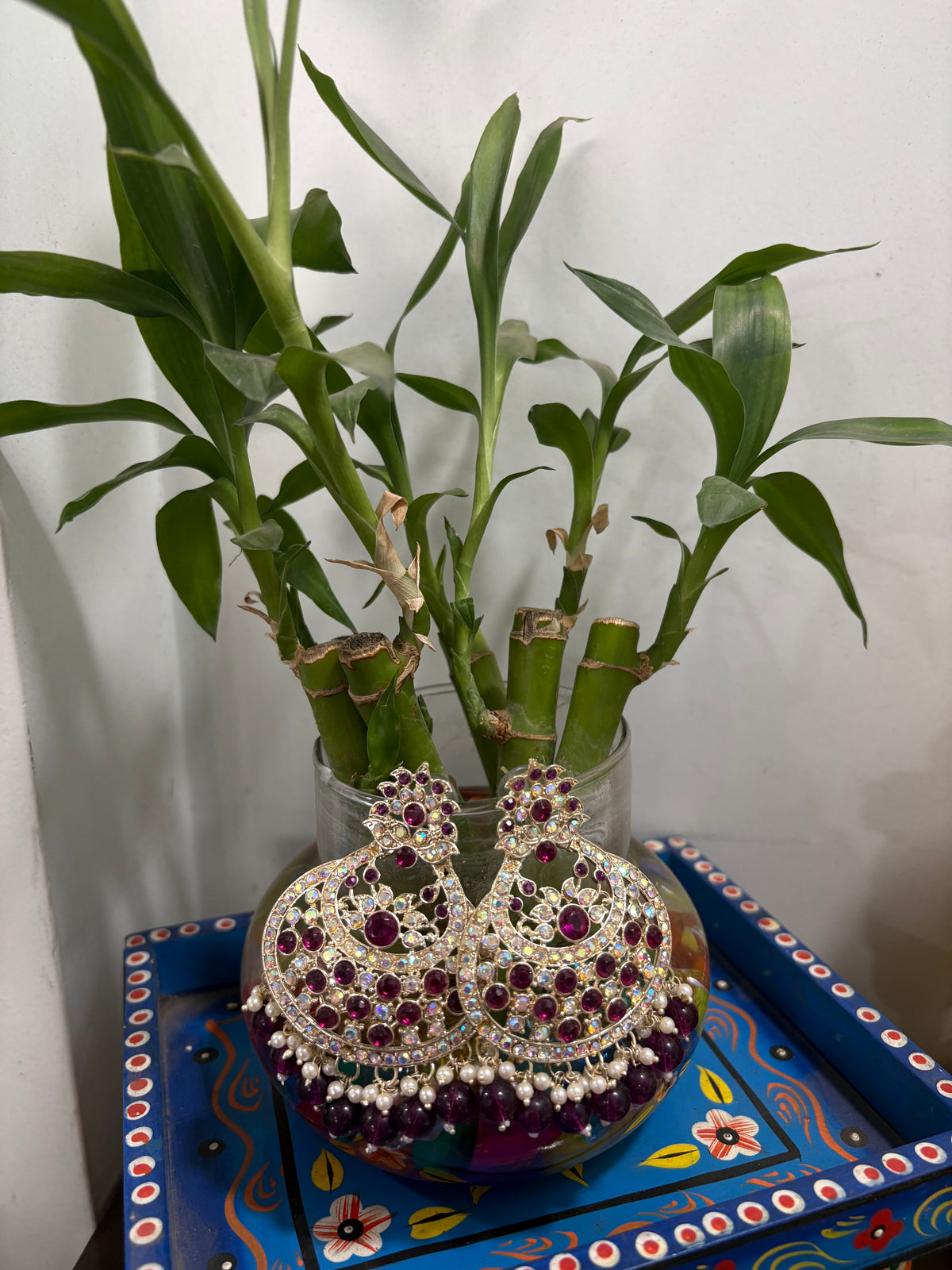 Magenta stone Chandbali