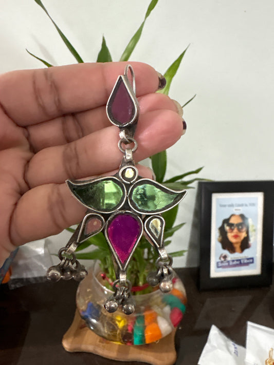 Pink and green mirror earring