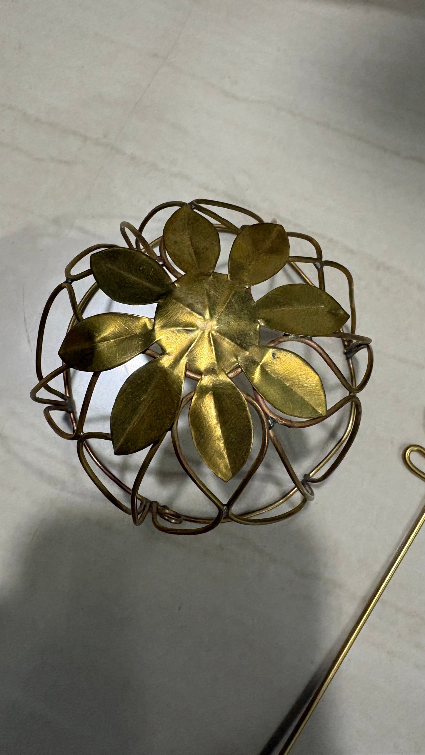 Floral Hair Cage Bun with Hair Stick – Gold Finish