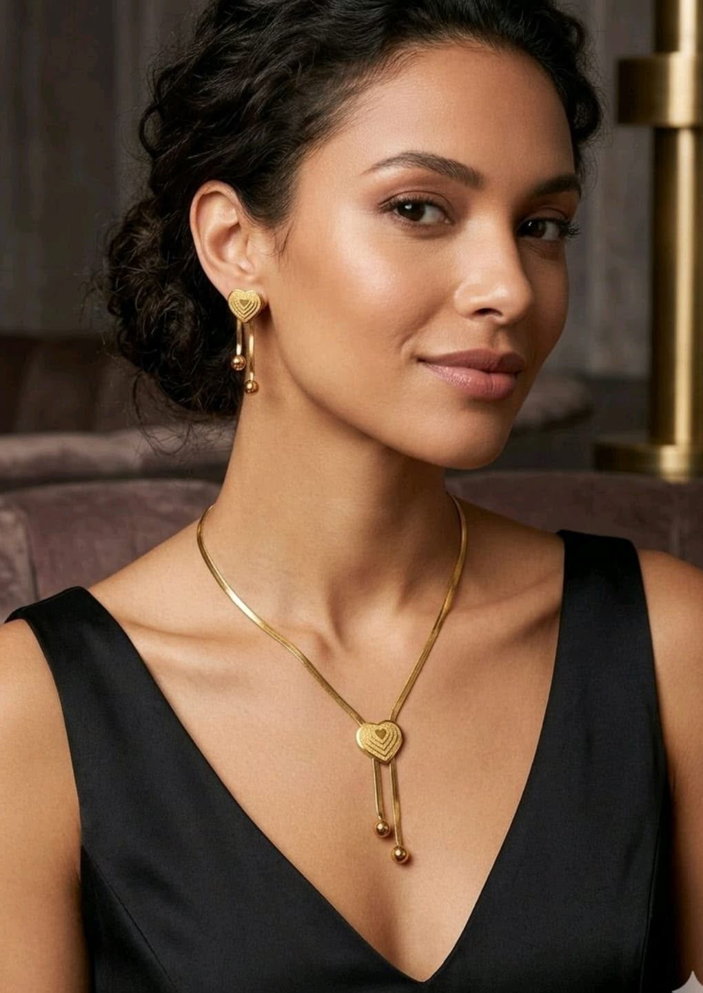Golden Heart Pendant & Earrings Set | Riverblend