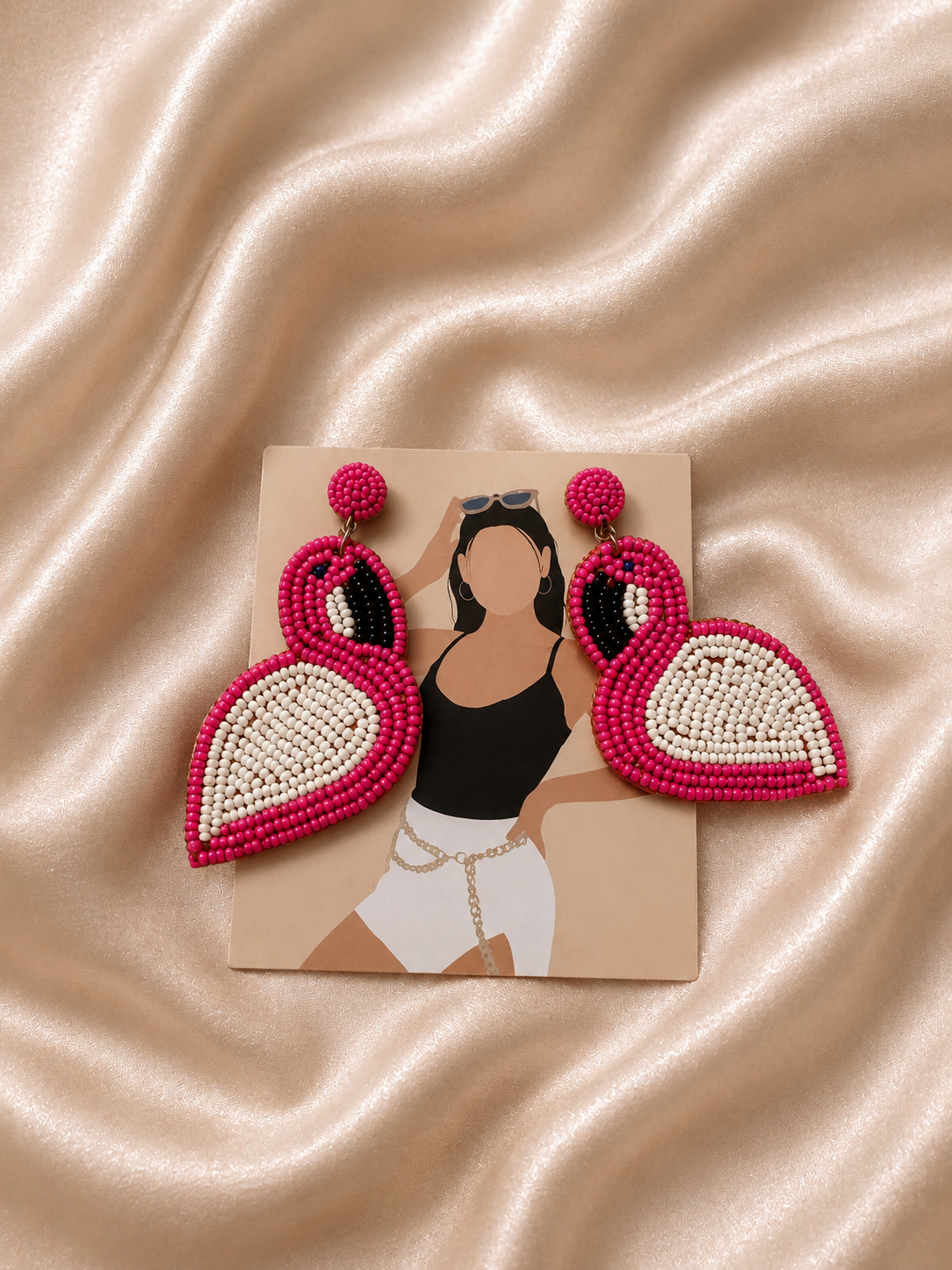Flamingo beaded earring