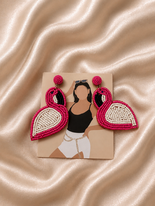 Flamingo beaded earring