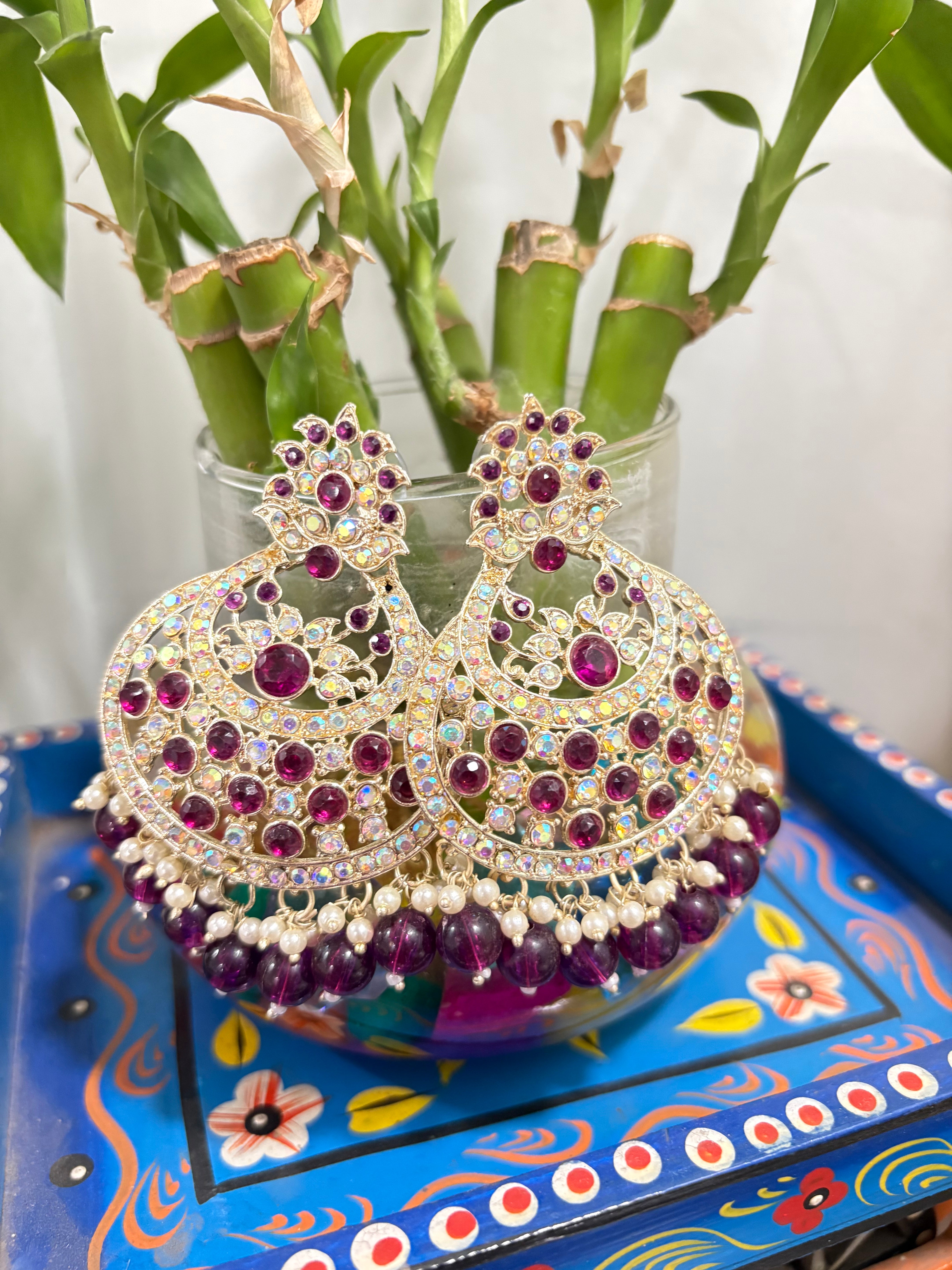 Magenta stone Chandbali