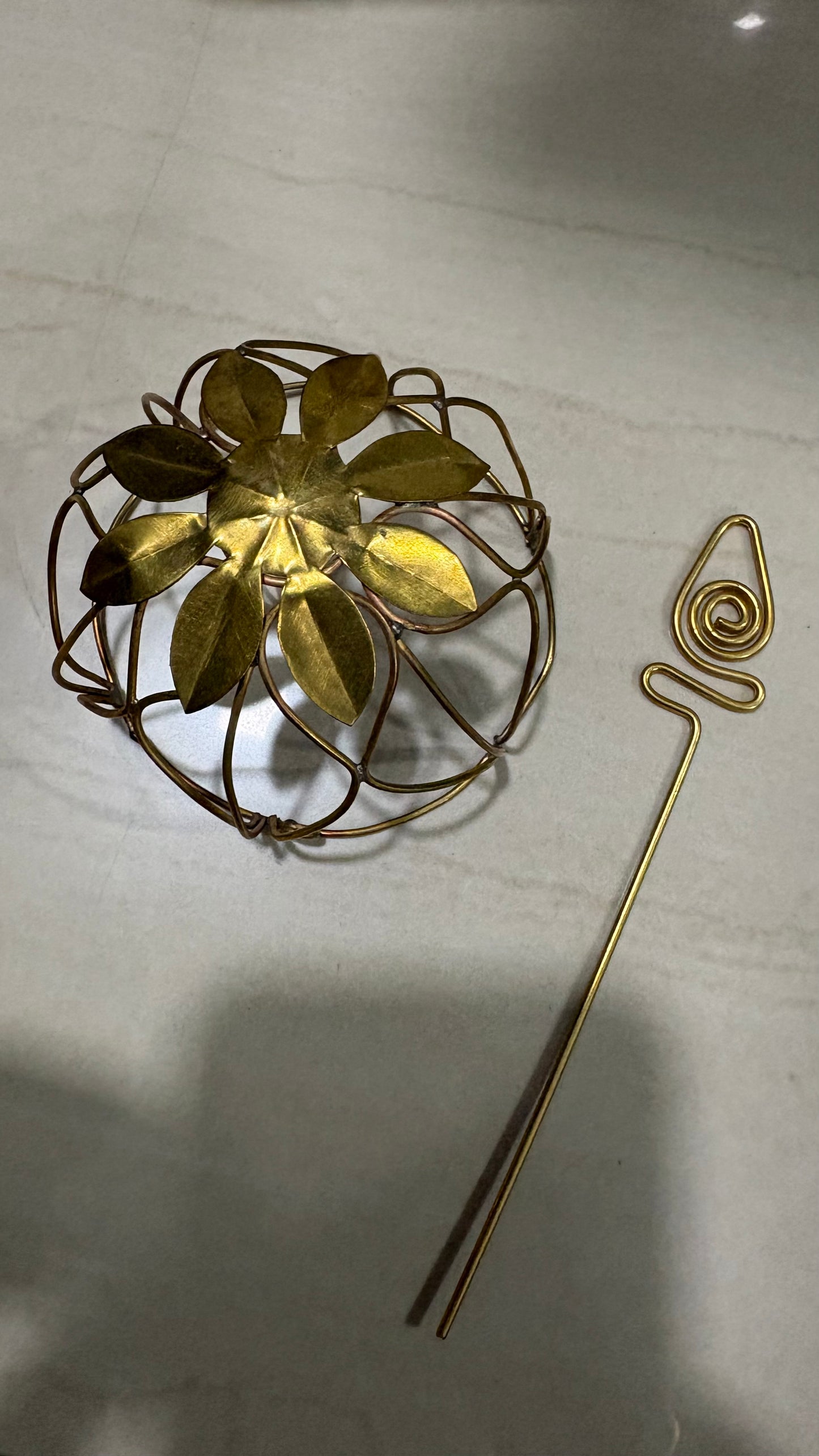 Floral Hair Cage Bun with Hair Stick – Gold Finish