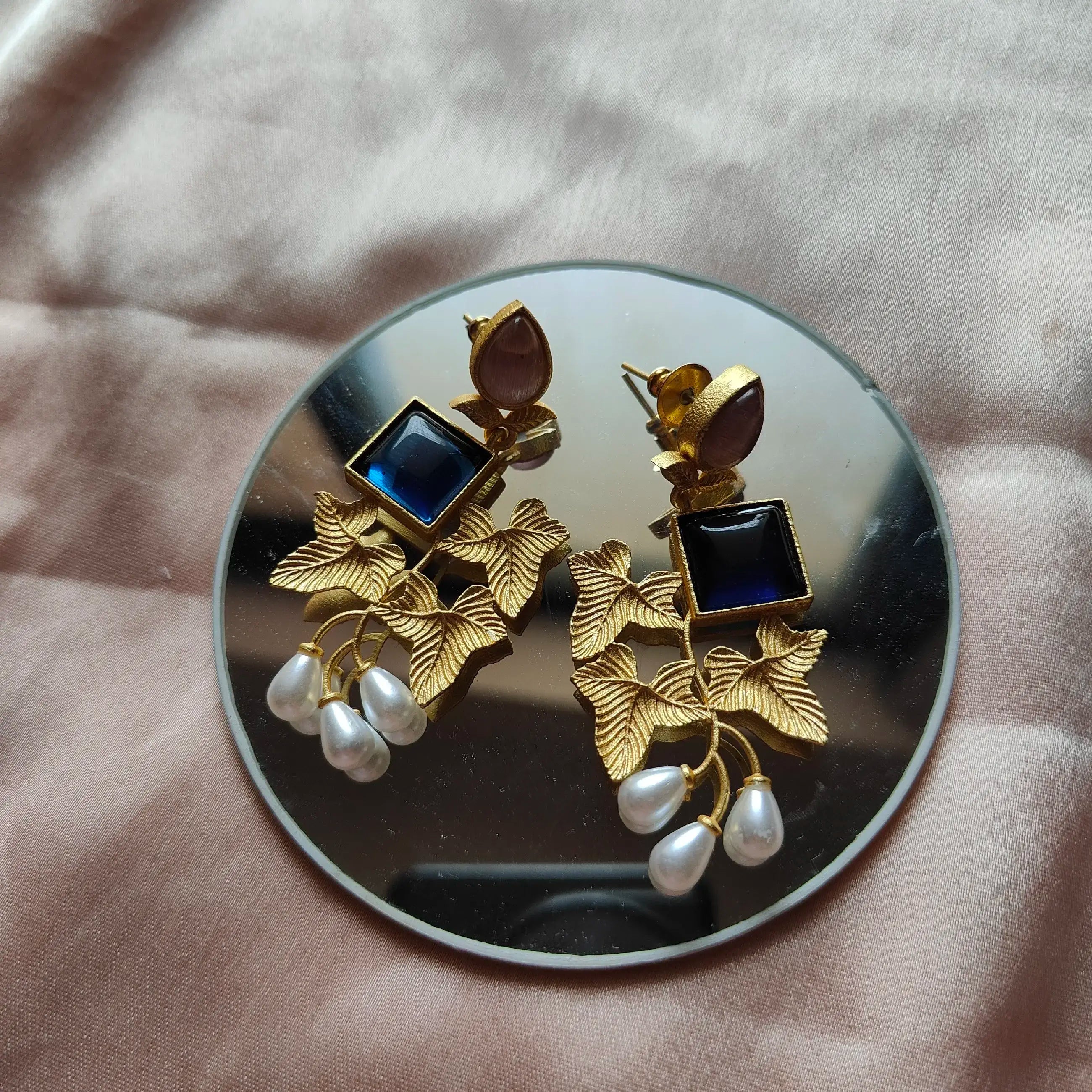 Blue Stone Leaf Earring