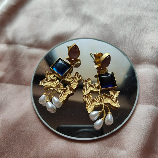 Blue Stone Leaf Earring