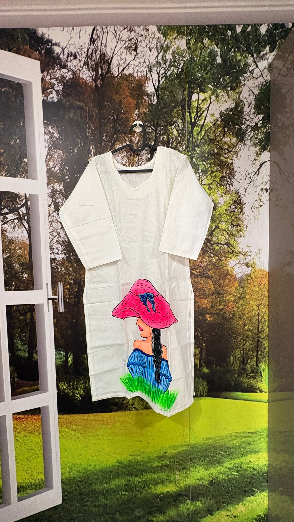 White kurta with hand painted design