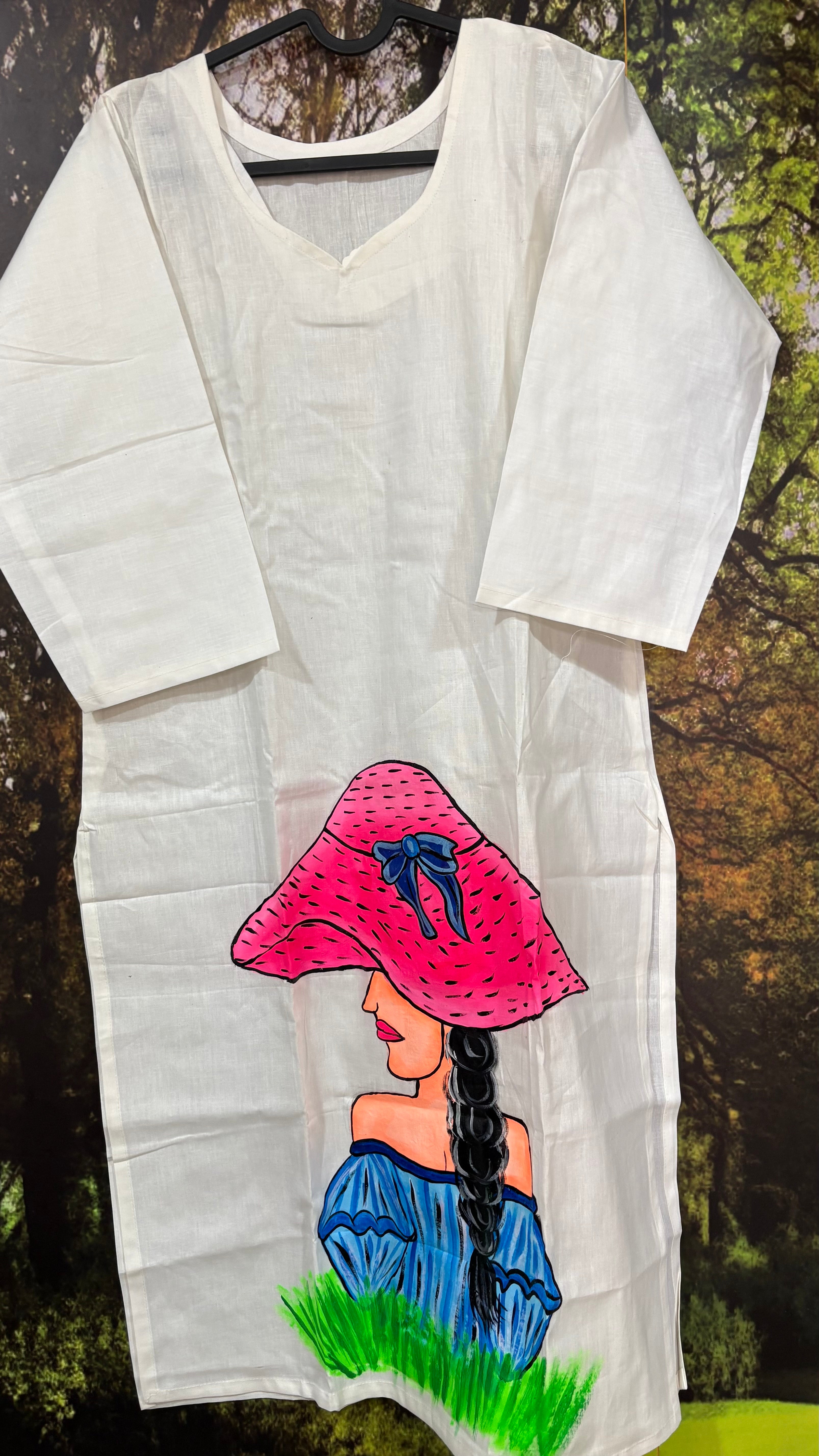 White kurta with hand painted design