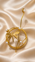 Dragonfly Pearl Hair Cage Bun Pin | Elegant Gold Hair Accessory – Riverblend