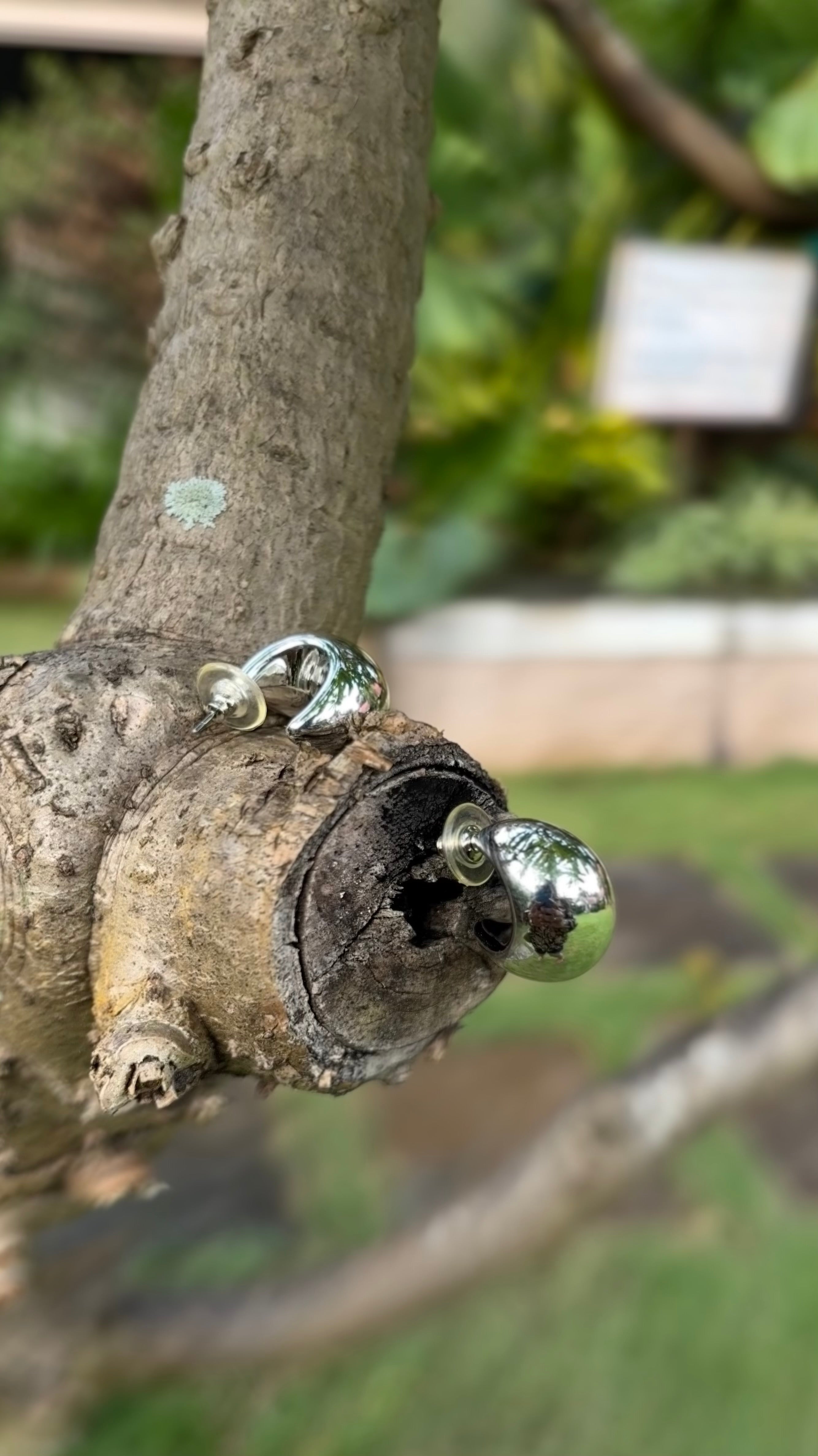 Silver Chunky Graduated Hollow Hoop Earring