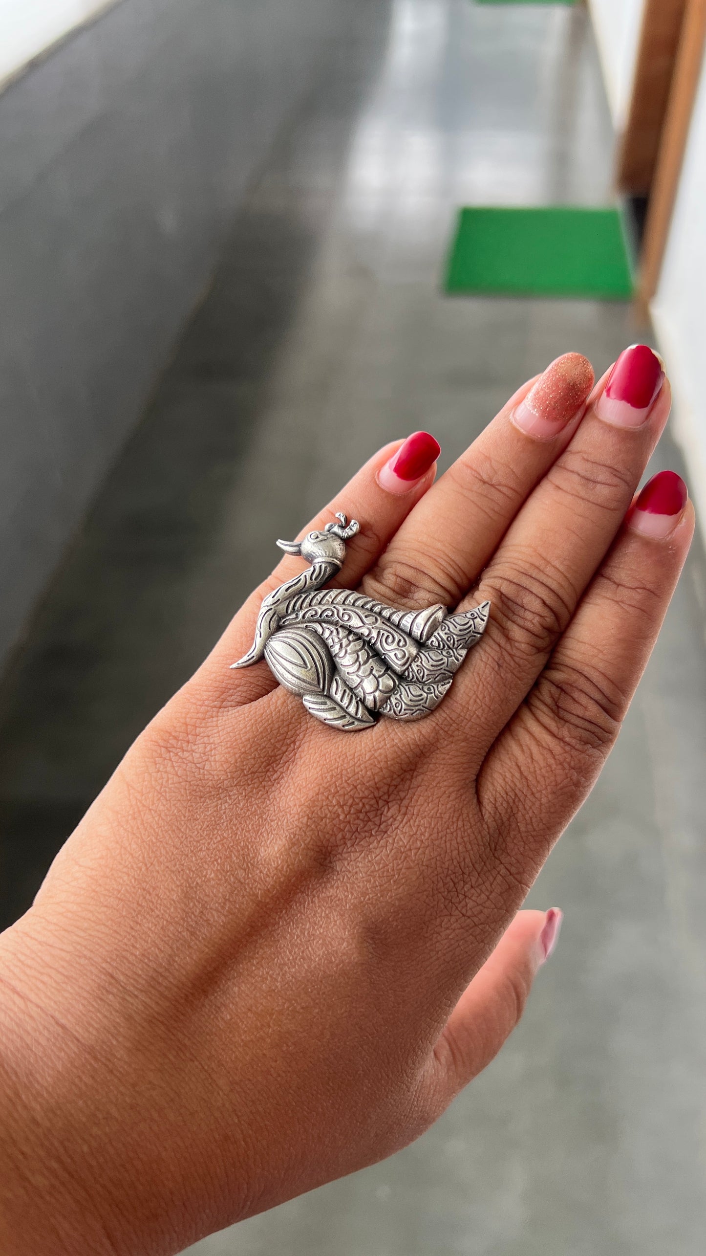 Peacock Oxidised ring adjustable