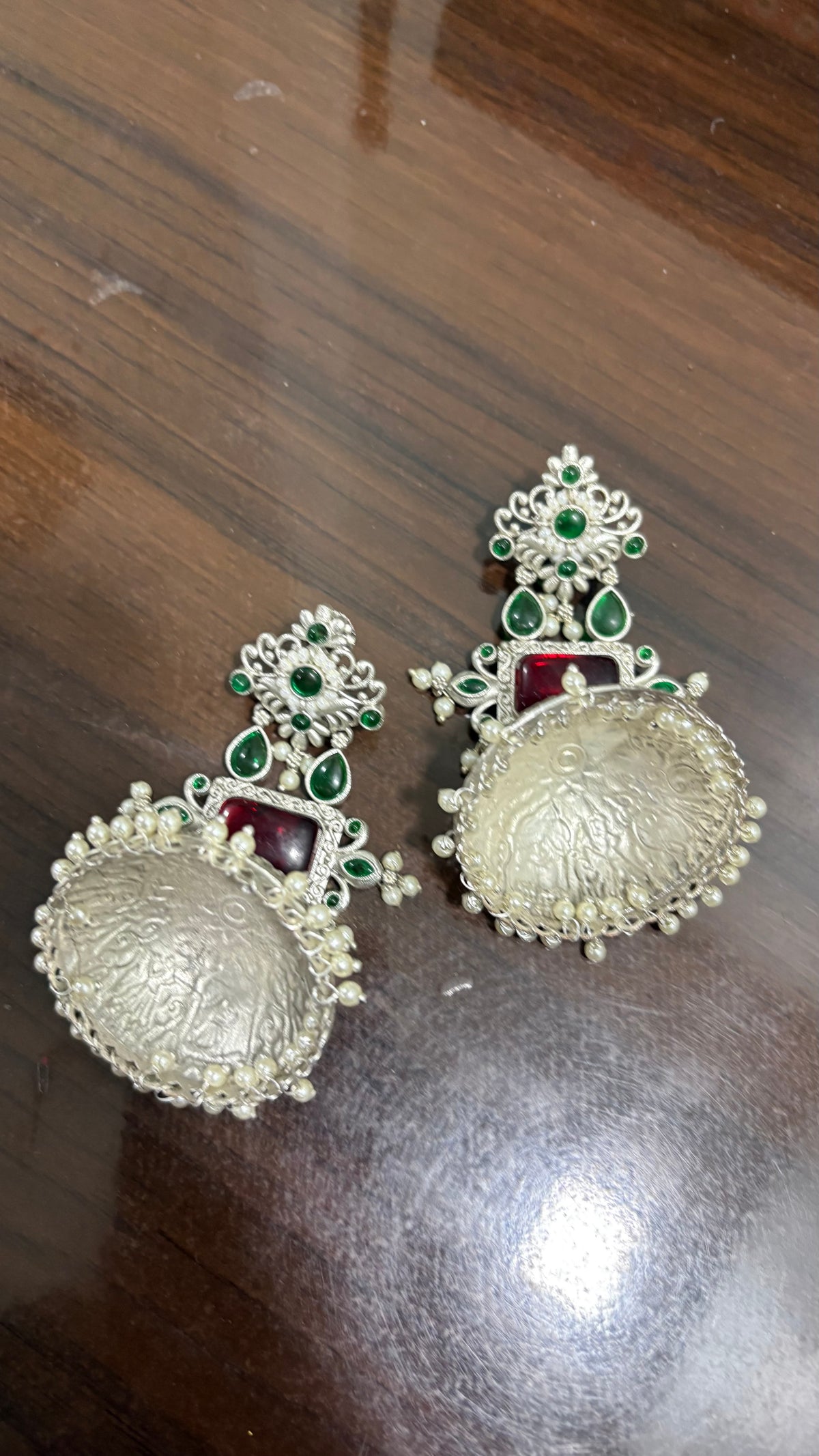 Emerald & Ruby Antique Silver Jhumka Earring